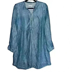 Kenneth Cole Reaction Size M Retro 90's Y2K Mandarin Collar‎ Denim Shirt Dress